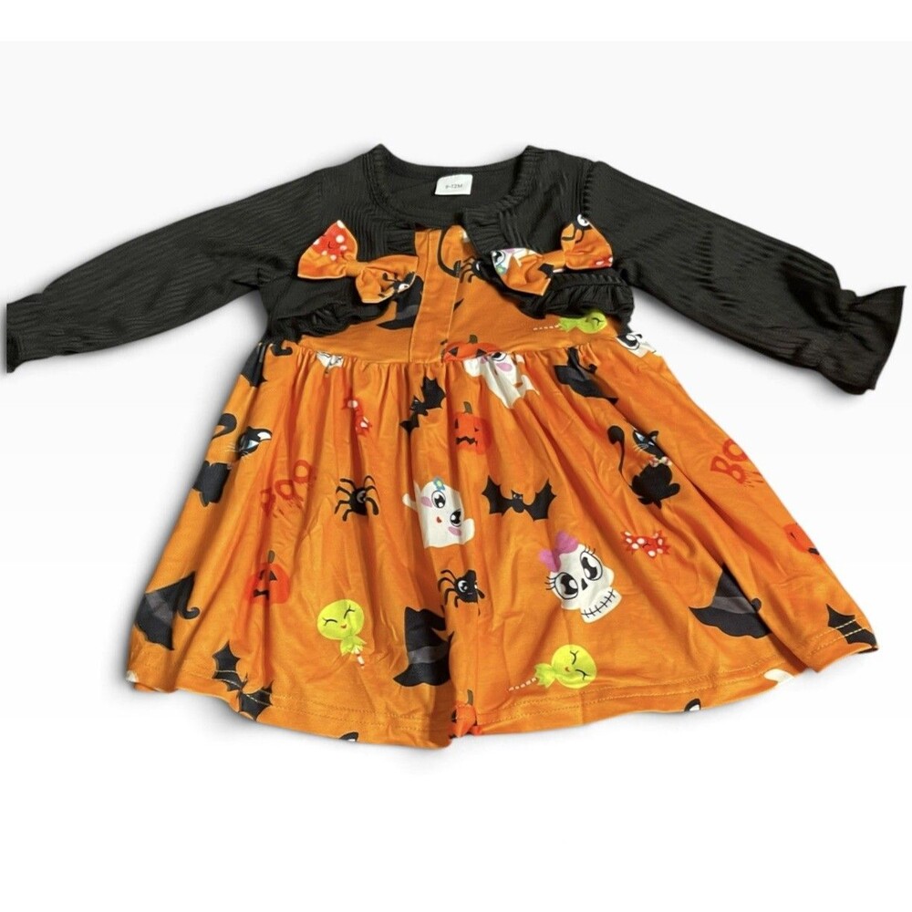 Halloween Dress little girls black and orange  9-12 months
